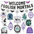 Halloween Haunted Party Decorations Banner & Swirls Set - Black Glitter Welcome Mortals