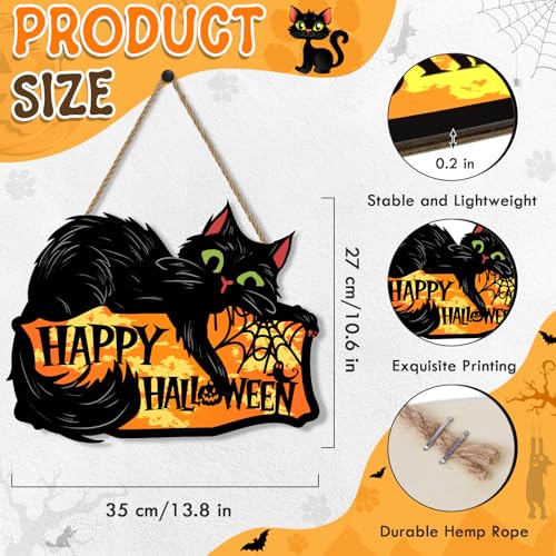 Black Cat Halloween Door Sign - Spooky Wooden Welcome Sign with Spider Web, 12x12 Inches - Variation of THIS listing