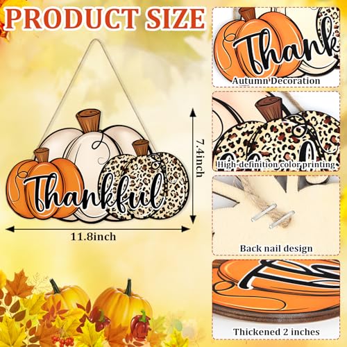 Leopard Pumpkin Thanksgiving Door Wreath Wooden Fall Wall Decor - Large