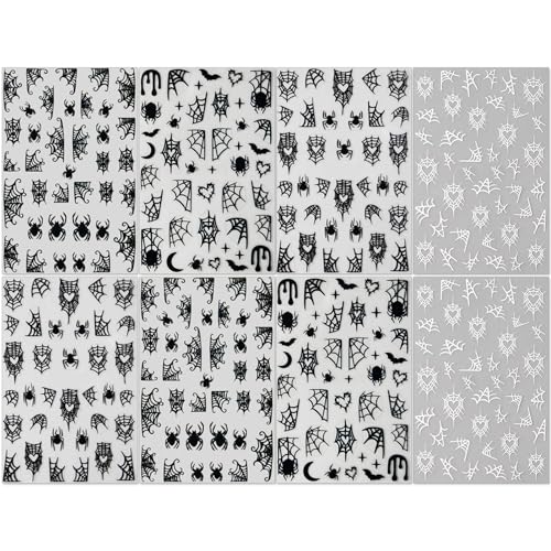 Halloween Spider Web Nail Stickers - Black & White Self-Adhesive 3D Decals - Variation of THIS listing