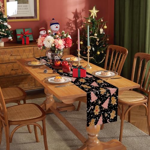 Black GAGEC Christmas Gingerbread Table Runner 13x108 Inch Holiday Decor