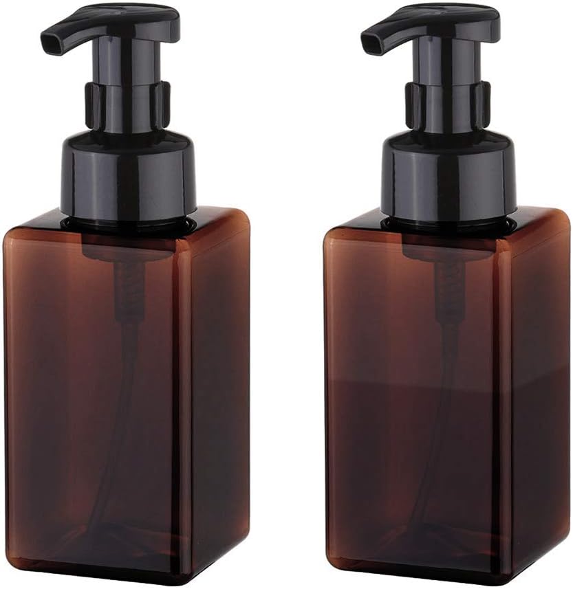 UUJOLY Foaming Soap Dispenser - 450ml Refillable Pump Bottle for Liquid Soap & Shampoo | Amber (2 Pcs)