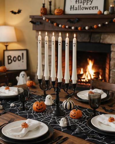 Halloween Ghost Taper Candles Bulk 10 Inch White Spooky Decorations - 6 Pack