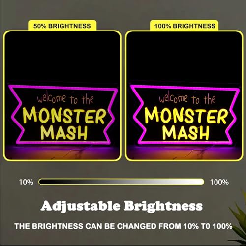 Purple Neon Sign Wall Decor - Welcome to the Monster Mash LED Light for Gaming & Party Rooms
