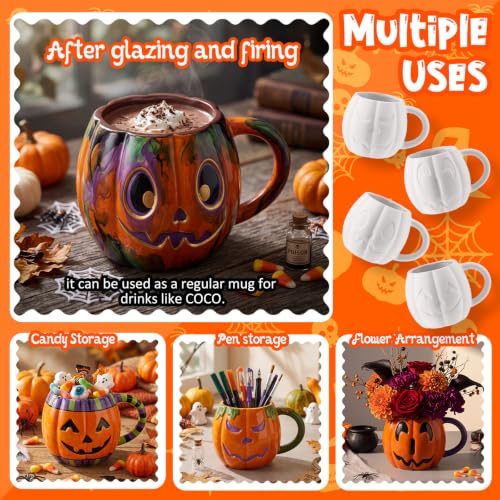 Halloween Paint Your Own Mug Set - Pumpkin Pals with Painting Kit - 4 Pcs