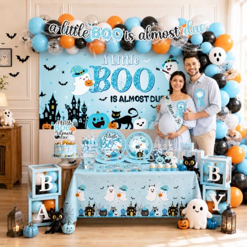 Blue Halloween Baby Shower Decorations Kit with Balloon Arch and Party Supplies