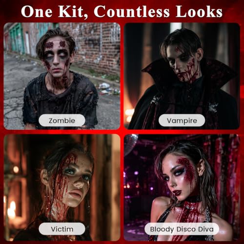 Halloween Fake Blood Makeup Kit - Fresh Dark Red 5PCS, Washable & Realistic