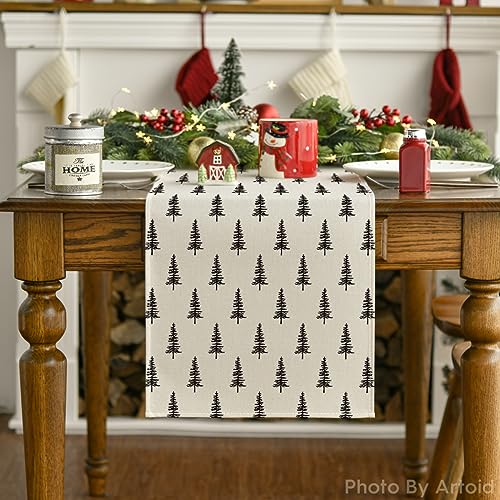 Beige Christmas Table Runner Set of 2, 13x72 Inch Holiday Kitchen Decor
