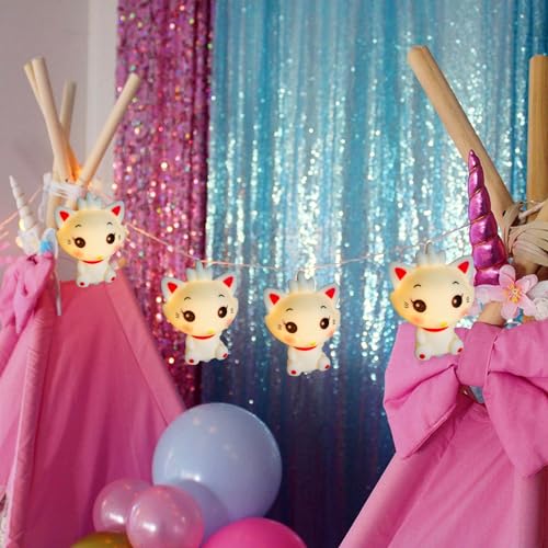 USB Cat String Lights 1.65m with Crown Cat Design - Fairy Lights for Kids Room & Parties