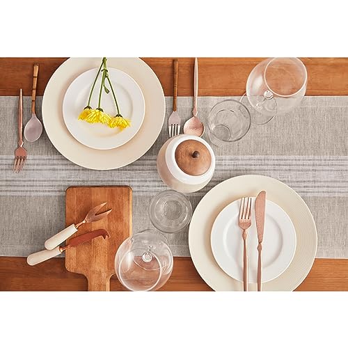 Linen Table Runner 14x120 Inches - White & Natural Striped, Handcrafted