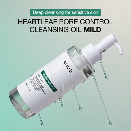 ANUA Heartleaf Pore Cleansing Oil MILD, Sensitive Skin Face Wash, Oil Cleanser for Face, Makeup Blackhead Remover, Korean Skin Care, Non-Comedogenic, Fragrance Free, 6.76 fl oz (Pack of 2)