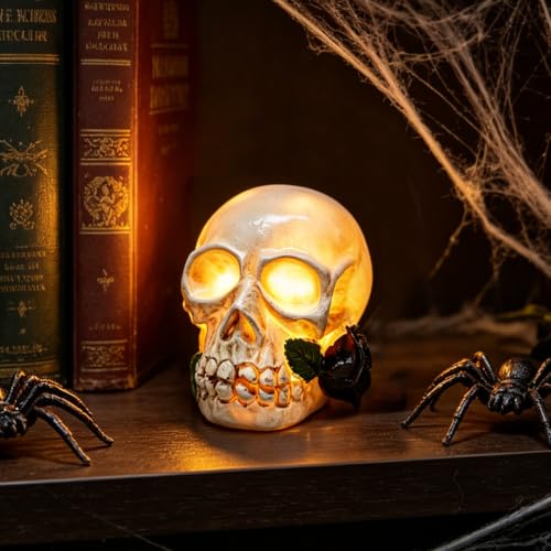 Halloween Black Rose Skull Statue Gothic Resin Skeleton Ornament - Color2