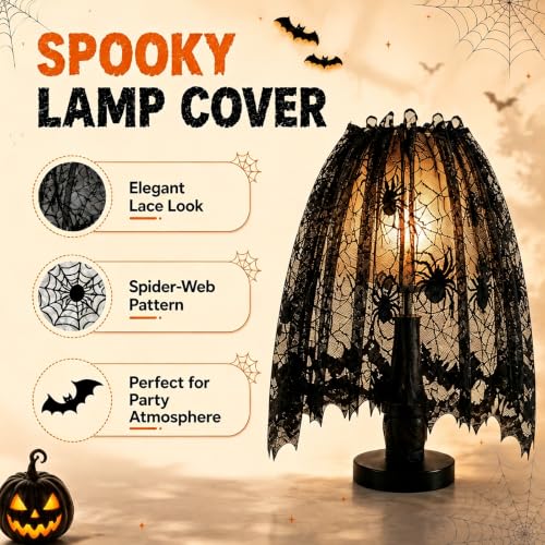 Halloween Indoor Decor Set with Spider Web Tablecloth, Bat Wall Stickers & Mantel Scarf
