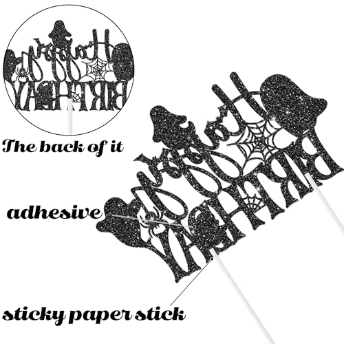 Halloween Ghost Cake Topper Glitter Black Ghosts Spider Webs Bats for Birthday & Party