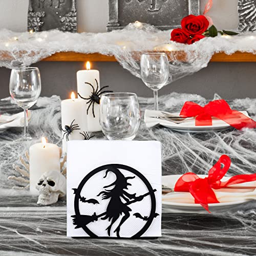 Halloween Napkin Holder Matte Black Metal Witch Design Tabletop Dispenser