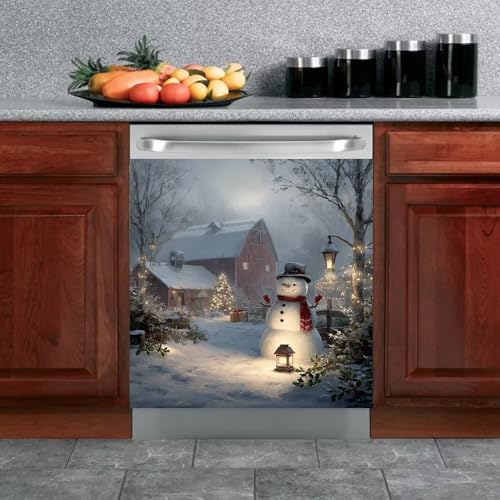 Farmhouse Snowman Dishwasher Magnet Cover - Winter Christmas Kitchen Decor, 23x26 inches