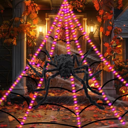 Halloween Light Up Spider Web Outdoor 16.4FT 250 LED Lights - Purple & Orange (Variation B-Purple&Orange)