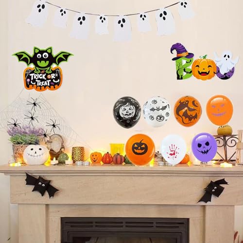Halloween Decorations Set with Banners, Bats, Webs, Balloons & Photo Props - 100+ Pieces