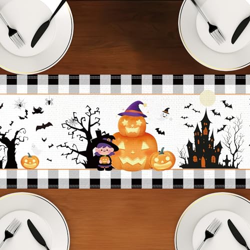 Halloween Table Runner 13x72 Inch Linen Fall Kitchen Dining Decor