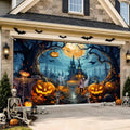 Orange 7x16 FT Halloween Garage Door Banner - Spooky Night Backdrop for Haunted House