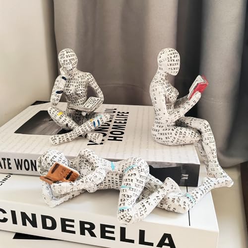 3 Pcs Reading Woman Figurine Set - Modern Abstract Bookworm Decor for Shelf & Desk - Variation 2