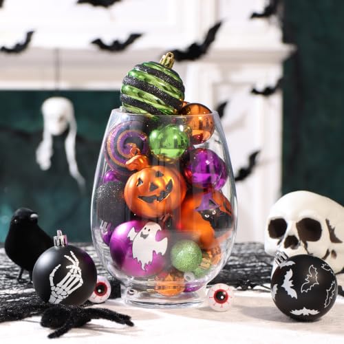 Halloween Tree Ornaments Set - Shatterproof Jack-o'-Lantern Cats Ghost - FlameFlash, 100pcs - Fall Holiday Decor