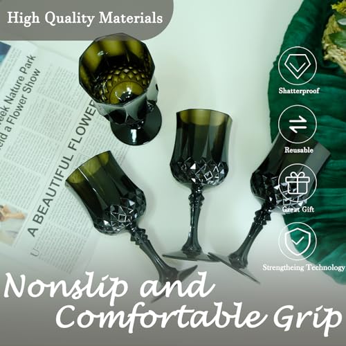 Black 12-Pack Plastic Wine Glasses 7oz Vintage Goblets for Weddings
