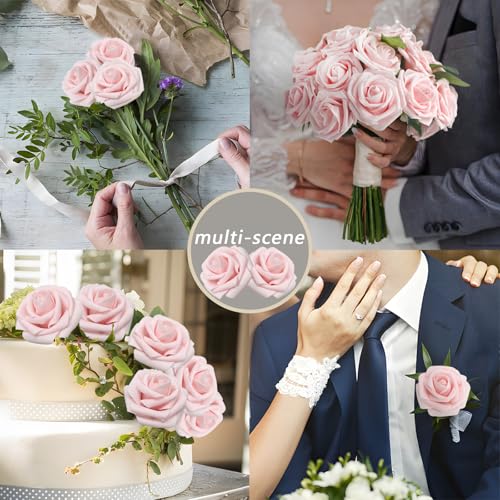Artificial Foam Roses Bulk Light Pink 3-Inch Stemless Wedding Bouquets 400 pcs - DIY Decorations