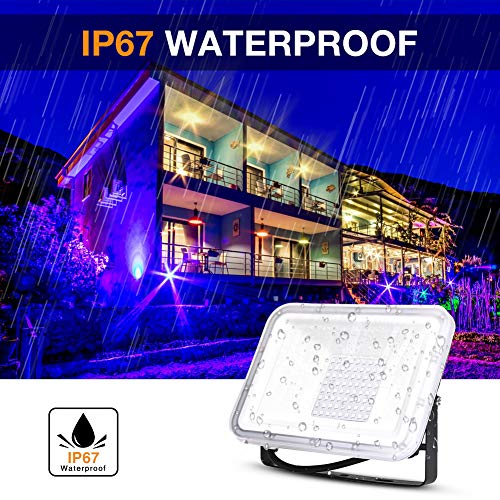 Black UV LED Party Lights 2 Pack, 50W Ultraviolet Fluorescent Lamp for Halloween and Disco