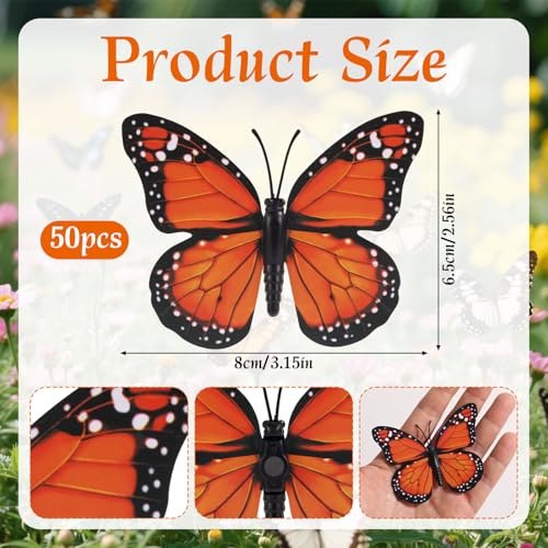 Mini 8cm Magnetic Monarch Butterfly Decor Set - 50pcs Artificial 3D Wall Stickers