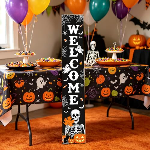 Halloween Welcome Sign for Front Door - Spooky Ghost Porch Decor 47x7.8 Inches - Hallowen Ghost Welcome