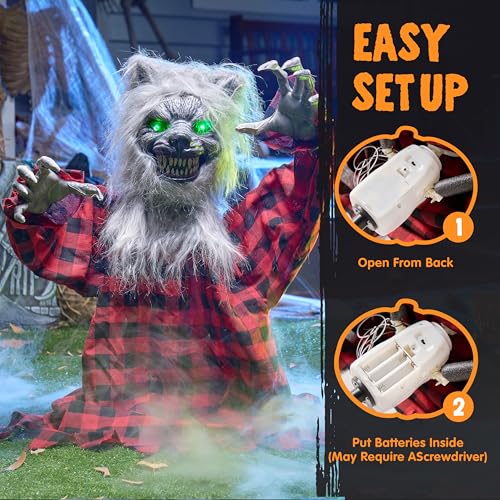 Halloween Animatronic Werewolf Groundbreaker Outdoor Decoration Scene with Moving Arms & Light-Up Eyes