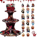 Halloween Cupcake Stand with Horror Scream Design and Toppers - 3 Tier Party Decor
