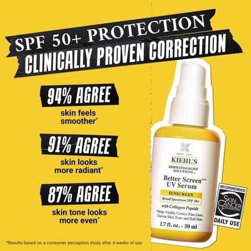 Kiehl's Better Screen UV Serum SPF 50+ - Invisible Facial Sunscreen with Collagen Peptide & UV Protection