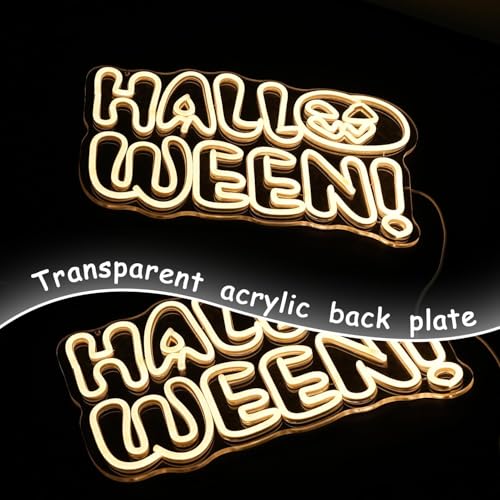 White Halloween Neon Sign for Wall Decor - Pumpkin Letter LED Light for Shop & Bedroom - 16.9x12.3 Inches - Safe & Energy Efficient