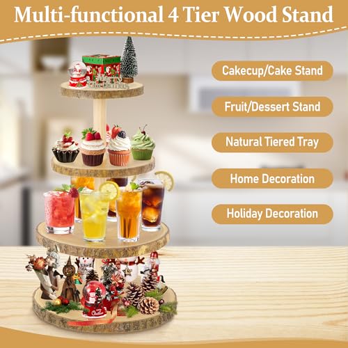 Wooden 4-Tier Cupcake Tower Stand with Large Capacity for Parties
