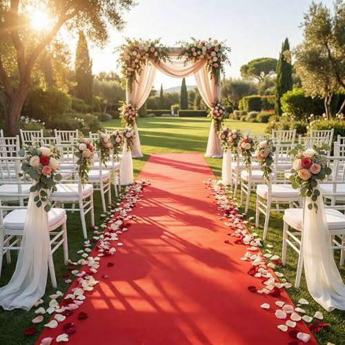 Disposable Aisle Runner 3x100 Feet - Red Wedding Carpet with Nails & Adhesive - Round Variation