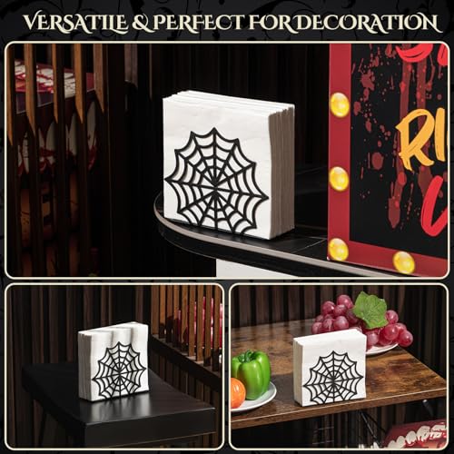 Gothic Cobweb Metal Napkin Holder - Table Tissue Dispenser, Black & Decorative