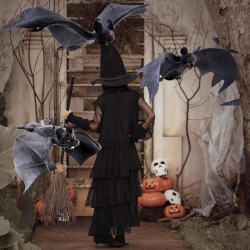 Halloween Hanging Bats Decor Set - Realistic Rubber Flying Bats for Indoor & Outdoor Spooky Atmosphere