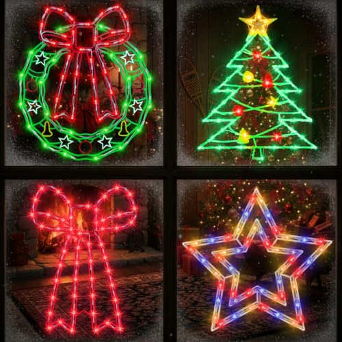 16-Inch Christmas Window Silhouette Lights - Wreath & Bow & Star & Christmas Tree Variations