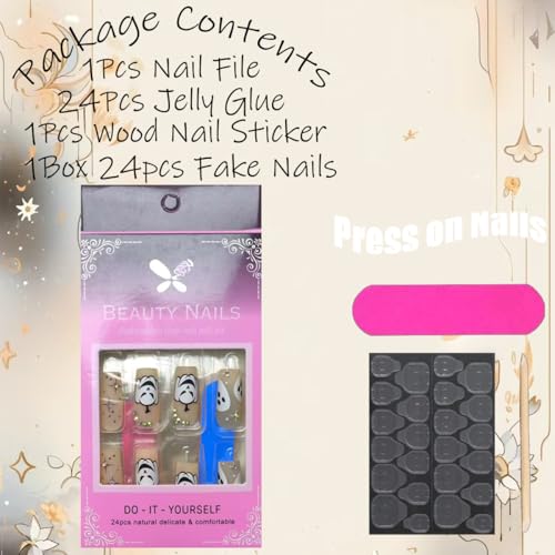 Halloween Press On Nails - Medium Square Fake Nails with Gem Rhinestones & Spider Web Design - Horror Ghost Variation 14