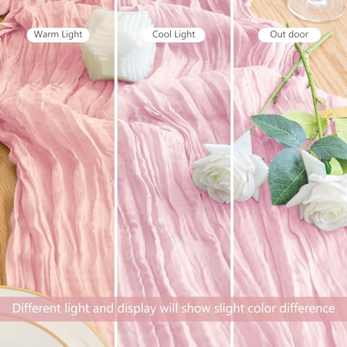 12-Pack Blushing Pink Cheesecloth Table Runners - 10FT Boho Rustic Linen