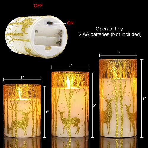 Silver Deer Flameless Glass Candles Set with Remote - Flickering LED Pillars for Christmas Home Decor