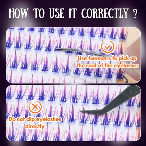 Pink Purple Gradient False Eyelash Clusters 12mm for Eye Makeup & Cosplay - 128 PCS