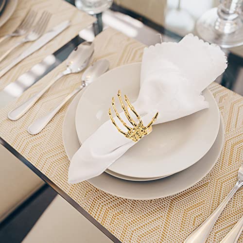 Halloween Skeleton Hand Napkin Rings Set - Gold Ghost Hand Holders for Table Decor