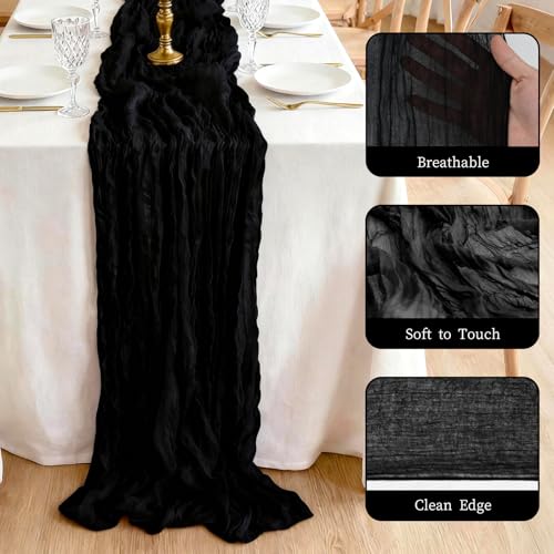 Black Cheesecloth Table Runner Set - 3 Pack 35x120 Inches for Halloween and Events - Boho Rustic Decor