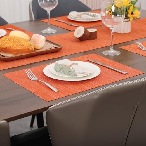 Orange Set of 6 Placemat for Dining Table - 17x12 Inch Waterproof PVC