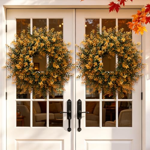 26 Inch Fall Wreath for Front Door Outdoor Boxwood Wreath - Orange