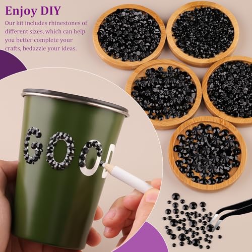 Black Flatback Rhinestones Crafting Kit with Glue Small Pack - B7000 Jewelry Adhesive