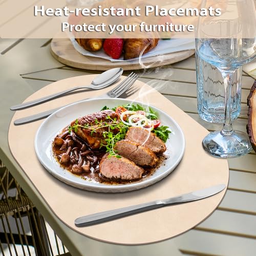 Oval Heat-Resistant Placemats Set of 12 - Waterproof & Washable Beige